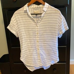 White & Blue Stripe Button Up Top